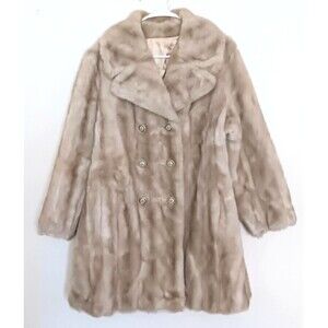 VTG Tissavel France Blonde Mink Faux Fur Knee Length Coat Sz L USA Union Made